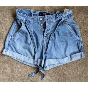 Denim Paperbag Mom Shorts. Curvy and High-rise